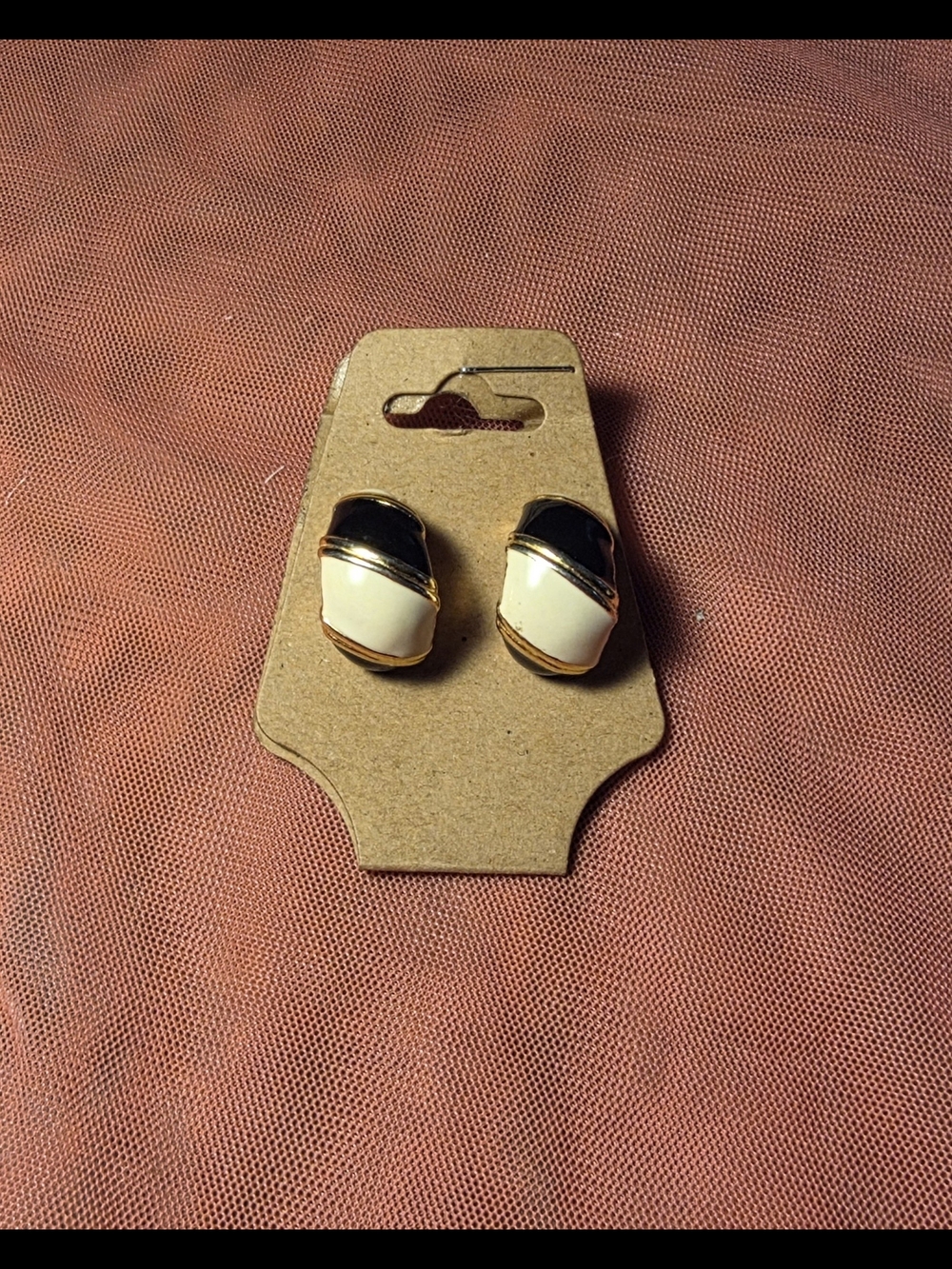 Two-Tone Black and Cream Gold-Tone Trim Earrings
